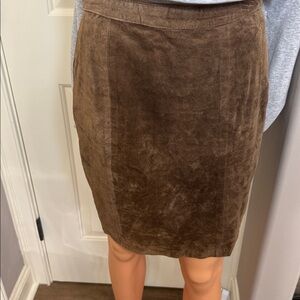 Gitano 100% Genuine Suede Leather Skirt Brown Knee Length Classic Vintage